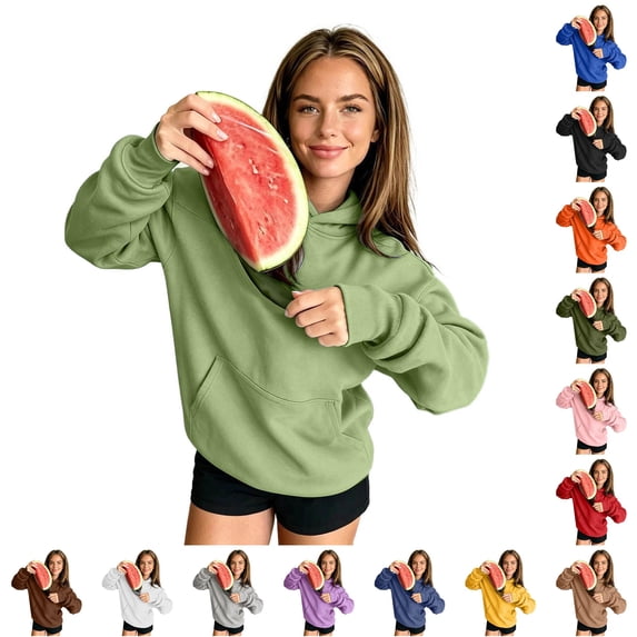 DHFJKG Womens Mens Hoodies With Large Pockets Long Sleeve Sweatshirt Solid Color Loose Pullover Tops