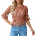 thumbnail image 1 of DHFJKG Womens Mesh T Shirt Half Sleeve Sexy See Through Floral Embroidery Slim Fit Crew Neck Tee Summer Going Out Clothes Versatile Tops, 1 of 4