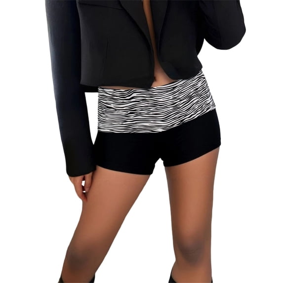 DHFJKG Womens Micro Shorts Low Rise Patchwork Zebra Striped Streetwear Slim Fit Hot Pants Rave Party Nightclub Wear