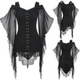 thumbnail image 1 of DHFJKG Womens Off The Shoulder T Shirt Gothic Clothes Lace Trim Mesh Layered Halloween Tops, 1 of 9
