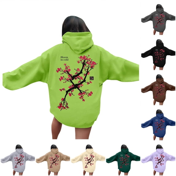 DHFJKG Womens Oversized Hoodies Floral Print Long Sleeve Sweatshirts Drawstring Pullover Tops Casual Fall Clothes