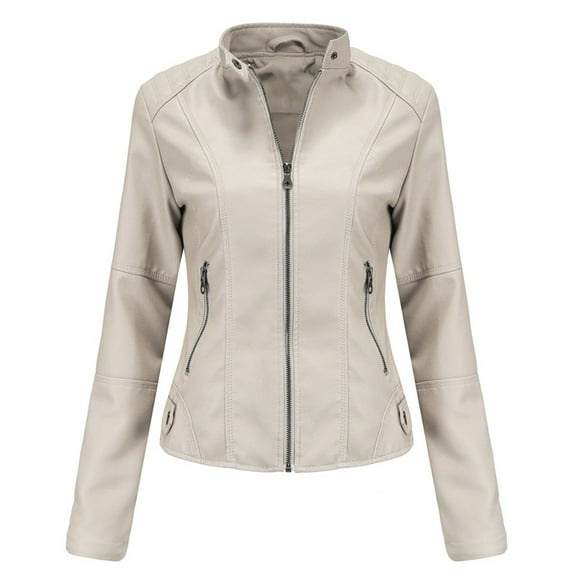DHFJKG Womens PU Leather Cropped Jacket Slim Fit Stand Collar Casual Zipper Coat Moto Steetwear Stylish Coat