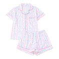 thumbnail image 1 of DHFJKG Womens Pajama Sets Bow Short Sleeve Nightwear Button Down Collared Top And Shorts Two Piece Set Sleepwear Relaxed Fit Home Clothes, 1 of 9