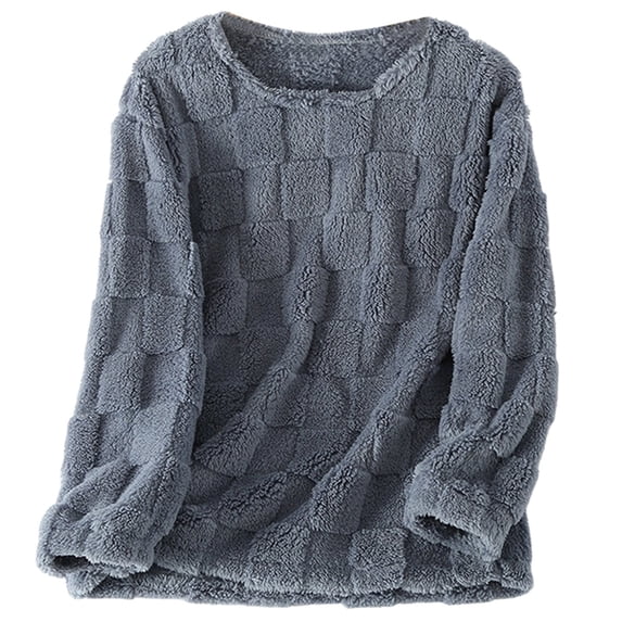 DHFJKG Womens Pajamas Flannel Pullover Sleepwear Long Sleeve Plaid Jacquard Solid Color Top Fall Winter Warm Soft Homewear