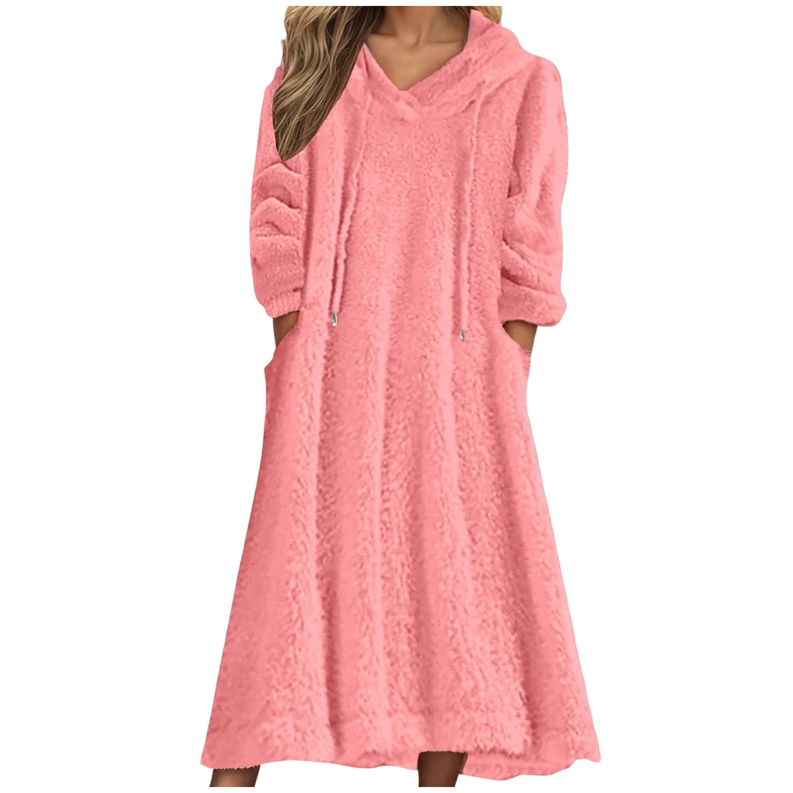 DHFJKG Womens Pajamas Fluffly Robe Hoodies Dress Loungewear Double ...