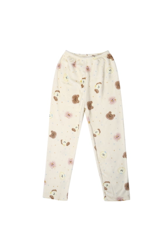 Womens Pajamas Pants Flannel Cute Cartoon Print Loose Fit Straight Leg Elastic Waist Pj Bottoms Fuzzy Sleepwear Pants Soft Homewear