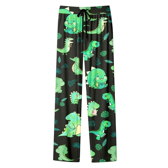 DHFJKG Womens Pajamas Pants Loungewear Cartoon Dinosaur Print Loose Fit Straight Leg Elastic Waist Casual Pants Homewear Versatile Trousers