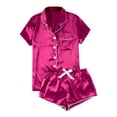 thumbnail image 1 of DHFJKG Womens Pajamas Set Silk Satin Lightweight Sleepwear Solid Color Short Sleeve Turndown Collar Top Elastic Waist Shorts 2 Piece Loungewear Comfort Homewear, 1 of 7