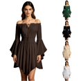 thumbnail image 1 of DHFJKG Womens Pirate Mini Dresses, Off The Shoulder Flare Sleeve Halloween Dress, Smocked Waist Gothic Dress, 1 of 4