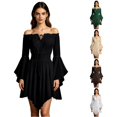 thumbnail image 1 of DHFJKG Womens Pirate Mini Dresses, Off The Shoulder Flare Sleeve Halloween Dress, Smocked Waist Gothic Dress, 1 of 4