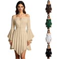 thumbnail image 1 of DHFJKG Womens Pirate Mini Dresses, Off The Shoulder Flare Sleeve Halloween Dress, Smocked Waist Gothic Dress, 1 of 4