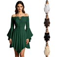 thumbnail image 1 of DHFJKG Womens Pirate Mini Dresses, Off The Shoulder Flare Sleeve Halloween Dress, Smocked Waist Gothic Dress, 1 of 4