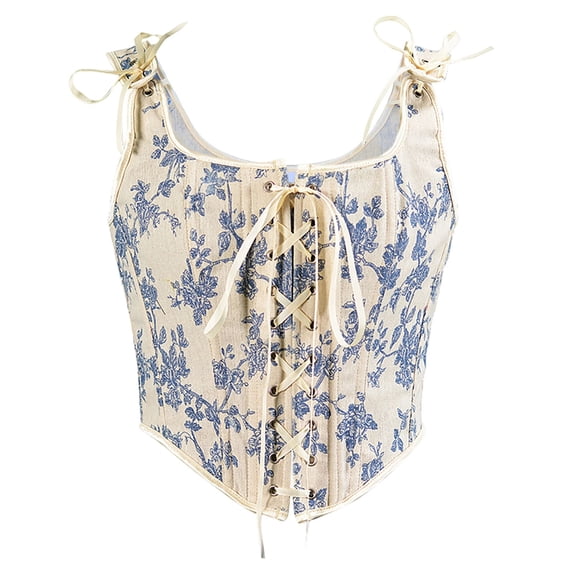 DHFJKG Womens Renaissance Corset Lace-Up Overbust Bustier Shapewear Spaghetti Strap Trendy Waist Cincher Tops