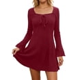 thumbnail image 1 of DHFJKG Womens Ribbed Mini Dress Square Neck Long Sleeve Party Wear Cute Y2K Clothes Slim Fit Solid Color Date Comfort Dresses, 1 of 6