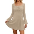 thumbnail image 1 of DHFJKG Womens Ribbed Mini Dress Square Neck Long Sleeve Party Wear Cute Y2K Clothes Slim Fit Solid Color Date Stylish Dresses, 1 of 6