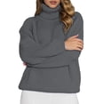 thumbnail image 1 of DHFJKG Womens Ribbed Turtleneck Knit Sweater Solid Color Loose Fit Long Sleeve Casual Knitted Top Insulated Cozy Jumper Tops, 1 of 4
