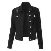 DHFJKG Womens Ripped Denim Crop Jacket Solid Color Long Sleeve Turndown Collar Slim Fit Jacket Cropped Top Cozy Coats