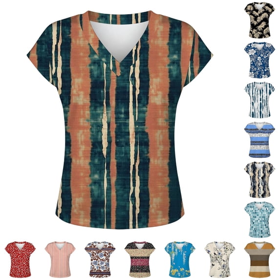 DHFJKG Womens Satin Top Floral Printed V Neck Short Sleeve T Shirt Loose Fit Casual Dressy Wear Stylish Tops