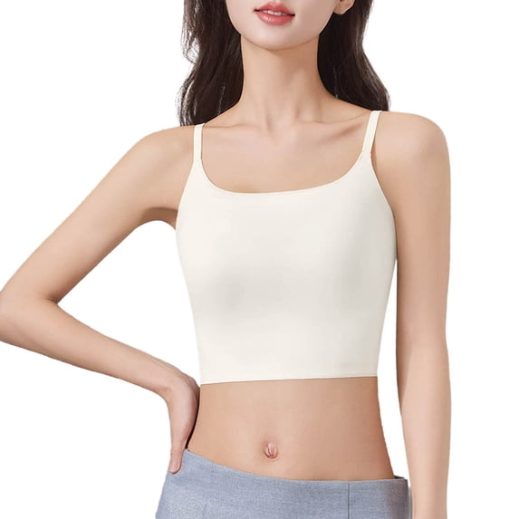 DHFJKG Womens Seamless Camisoles Crop Tops With Built In Bra Adjustable Spaghetti Straps Scoop Neck Slim Fit Cami T-Shirts Stylish Top
