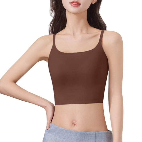 DHFJKG Womens Seamless Camisoles Crop Tops With Built In Bra Adjustable Spaghetti Straps Scoop Neck Slim Fit Cami T-Shirts Versatile Top