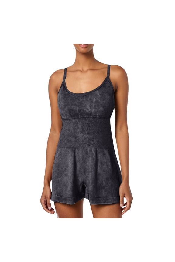 Womens Seamless Yoga Romper Workout Gym Outfit Athletic Fitness One Piece Short Jumpsuits Spaghetti Strap Square Neck Soft Onesie