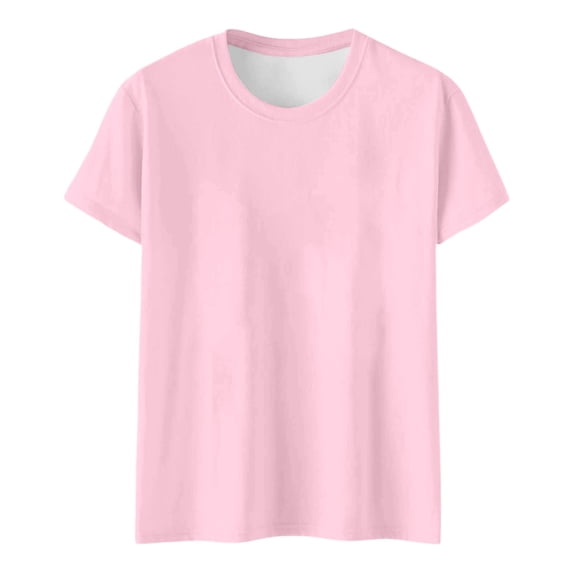 DHFJKG Womens Short Sleeve T Shirt Solid Color Pink Basic Tee Crew Neck Loose Fit Summer Casual Trendy Tops