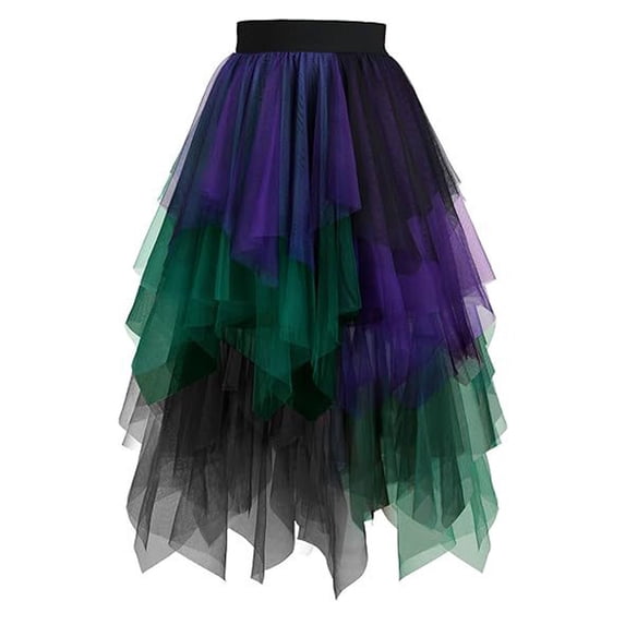 DHFJKG Womens Skirts Color Block Mesh Midi Ball Gown Skirt Irregular Hem Elastic Waist Puffy Tiered Flowy Soft Skirt
