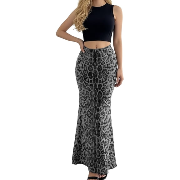 DHFJKG Womens Skirts Leopard Stretchy Slim Fit Bodycon Long Skirt Night Out Party Club Wear Comfort Skirt