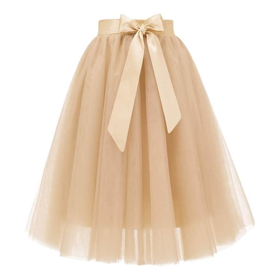 DHFJKG Womens Skirts Mesh Tutu Ballet Bowknot Belted Skirt Flowy Multi-Layer Party Dress Solid Color Mediun Length Soft Skirt