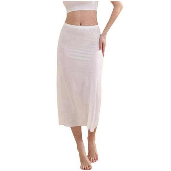 DHFJKG Womens Skirts Petticoat Breathable Underskirt Elastic Waist Silk Satin Seamless Midi Soft Skirt
