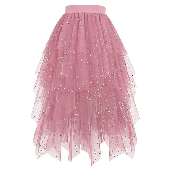 DHFJKG Womens Skirts Petticoat Layered Mesh Midi Ball Gown Skirt Irregular Hem Puffy Solid Color Tiered Flowy Comfort Skirt