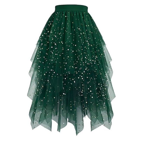 DHFJKG Womens Skirts Petticoat Layered Mesh Midi Ball Gown Skirt Irregular Hem Puffy Solid Color Tiered Flowy Trendy Skirt