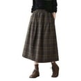 thumbnail image 1 of DHFJKG Womens Skirts Plaid Pleated Midi Long Skirt A-line Elastic Waist Autumn Winter Tartan Soft Skirt, 1 of 6