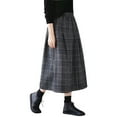thumbnail image 1 of DHFJKG Womens Skirts Plaid Pleated Midi Long Skirt A-line Elastic Waist Autumn Winter Tartan Trendy Skirt, 1 of 8