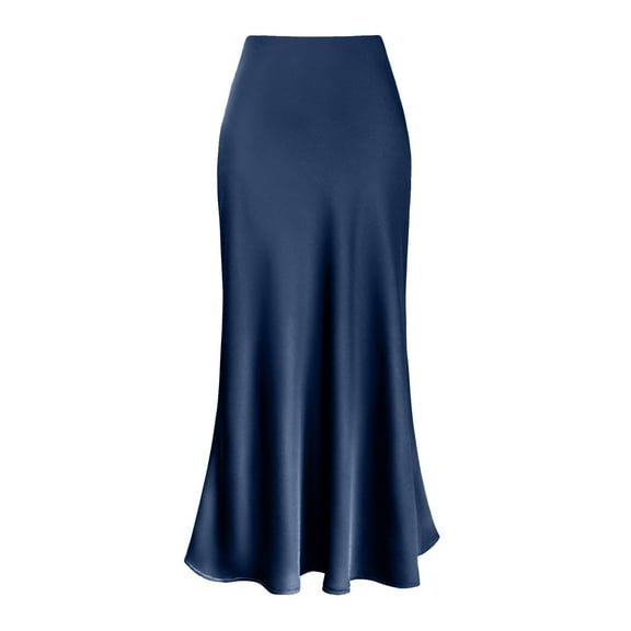 DHFJKG Womens Skirts Silk Satin High Waist Pleated Maxi Long Skirt Solid Color Flowy Hem Comfort Skirt
