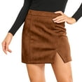 thumbnail image 1 of DHFJKG Womens Skirts Suede High Rise Side Slit Mini Skirt With Zipper Slim Fit Solid Color Bodycon Soft Skirt, 1 of 7