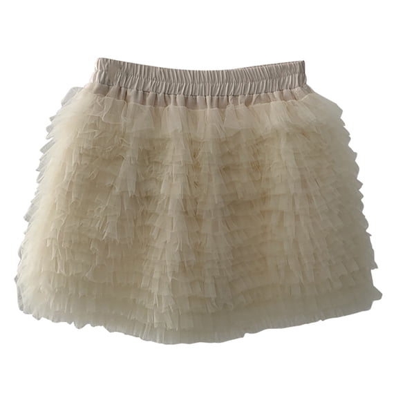 DHFJKG Womens Skirts Tutu Mesh Tiered Mini Skirt Solid Color Elastic Waist Flowy Performance Dancewear Stage Show Comfort Skirt