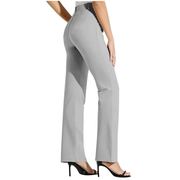 DHFJKG Womens Solid Color Dress Pants Slim Fit Straight Leg High Stretchy Elastic Waist Suit Pants With Pockets Versatile Trousers