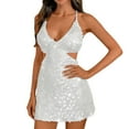 thumbnail image 1 of DHFJKG Womens Sparkly Sequins Backless Dress Spaghetti Strap Hallow Out Mini Bodycon Party Evening Out Night Club Wear Versatile Dresses, 1 of 4