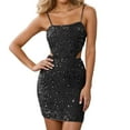 thumbnail image 1 of DHFJKG Womens Sparkly Sequins Mini Dress Spaghetti Strap Lace Up Backless Glitter Party Club Evening Bodycon Trendy Dresses, 1 of 6