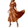 thumbnail image 1 of DHFJKG Womens Square Neckline Dresses Puff Short Sleeve Smocked Waist Cami Long Dress Velvet Solid Color Tiered Maxi Stylish Dresses, 1 of 5