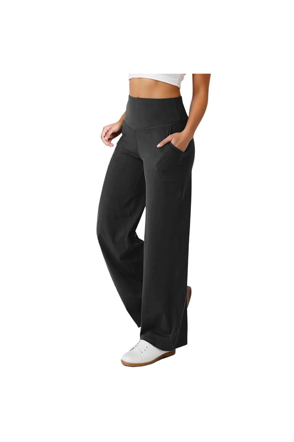 Womens Straight Leg Yoga Pants With Pockets Solid Color Loose Fit Comfortable Athletic Workout Sweatpants High Waisted Cozy Trousers
