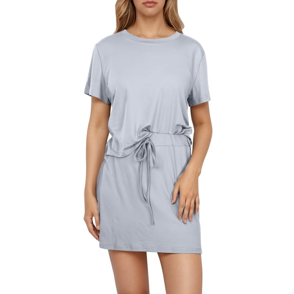 DHFJKG Womens Summer 2 Piece Outfits Casual Skirt Sets Short Sleeve Basic Tee Shirt And Drawstring Mini Skirts Matching Jogger Set Versatile Outfit