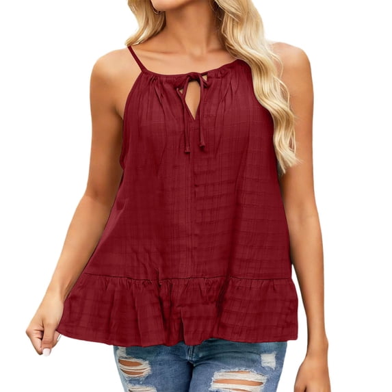 DHFJKG Womens Summer Boho T Shirts Sleeveless Flares Hem Loose Fit Camisole Shirt Solid Color Tank Top Beach Vacation Trendy Tops