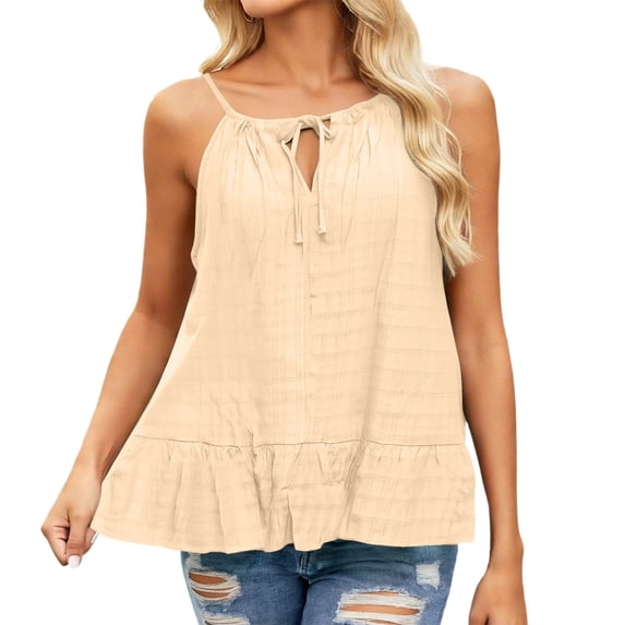 DHFJKG Womens Summer Boho T Shirts Sleeveless Flares Hem Loose Fit Camisole Shirt Solid Color Tank Top Beach Vacation Versatile Tops