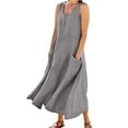 thumbnail image 1 of DHFJKG Womens Summer Dress Boho Retro Solid Color Round Neck With Pockets Long Dress Beach Vacation Clothes Trendy Dresses, 1 of 7