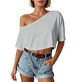 thumbnail image 1 of DHFJKG Womens Summer One Shoulder T Shirt Fashion Solid Color Cropped Tee Short Sleeve Cute Y2K Clothes Comfy Tops, 1 of 5