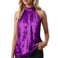 thumbnail image 1 of DHFJKG Womens Summer Sleeveless Tank Top Metallic Halter High Neck Loose Fit Blouse Daily Wear Solid Color Soft Stylish Tops, 1 of 7