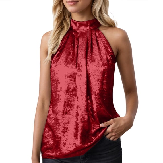 DHFJKG Womens Summer Sleeveless Tank Top Metallic Halter High Neck Loose Fit Blouse Daily Wear Solid Color Soft Trendy Tops