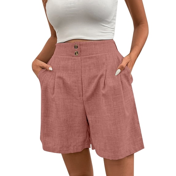 DHFJKG Womens Summer Straight Leg Shorts Casual Elastic Waist Solid Color Loose Fit Comfortable Daily Wear Shorts With Pockets Versatile Bottoms